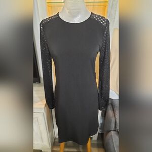 Michael Kors Basics Black Jersey Crochet Sleeve Dress small Stretchy fabric